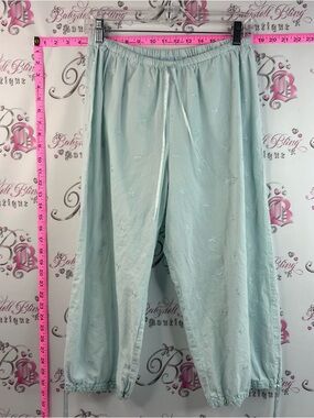 Jasmine rose capri eyelet details Light Mint Green blue Embroidered Lounge Pants